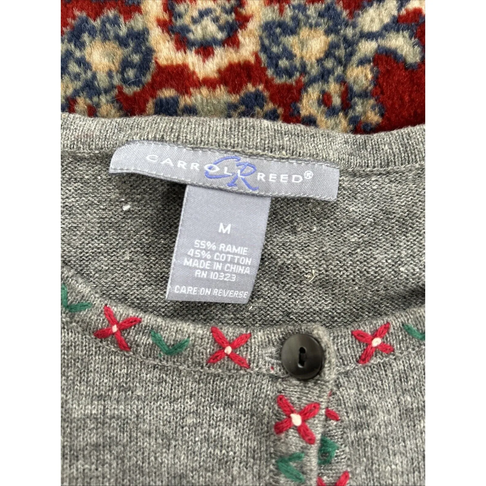 M Carroll Reed Womens M Gray Ramie Santa Holiday Cardigan Sweater Christmas Size M - Image 4