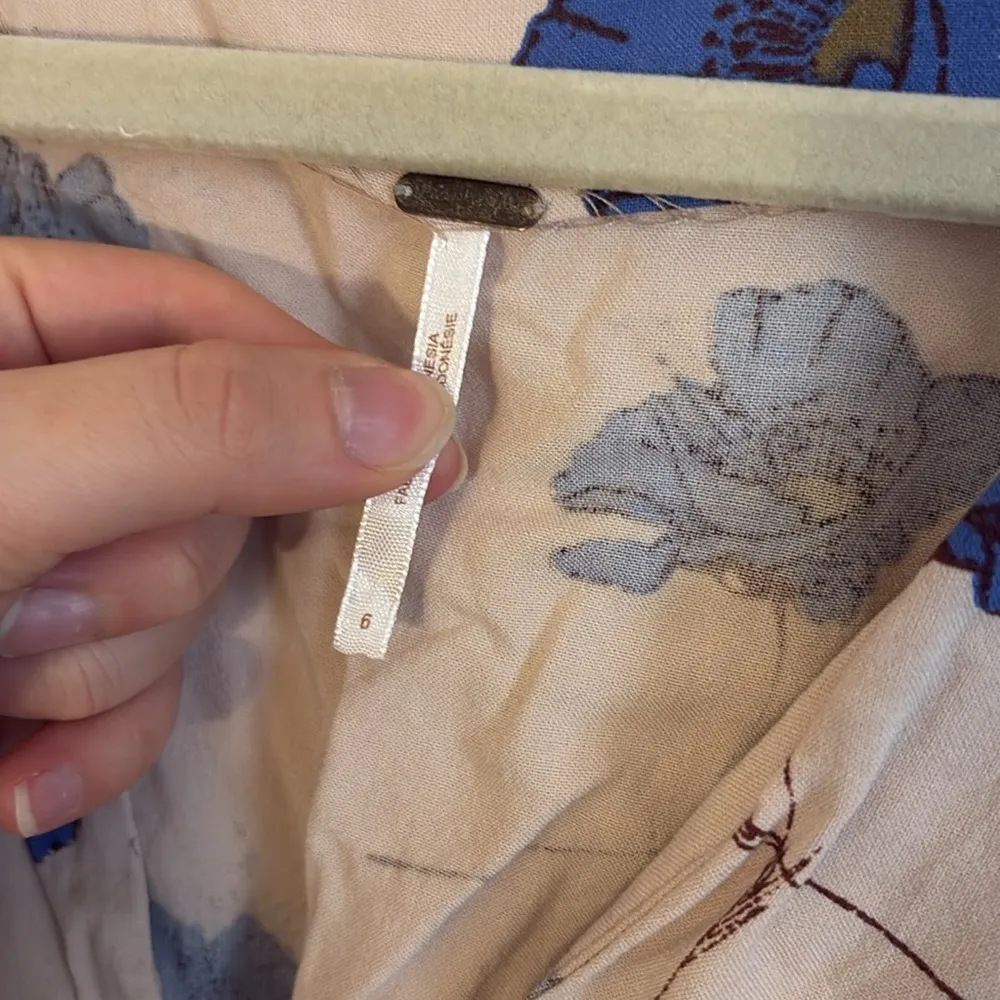 FREE PEOPLE Sz6 MELANIE DOLMAN V-NECK FLORAL MINI DRESS PEARL COMBO - Image 6