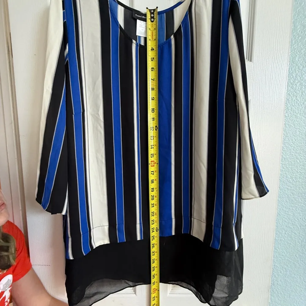 Travel Elements Plus 1X Striped Blouse Blue Black White High low tunic top - Image 9
