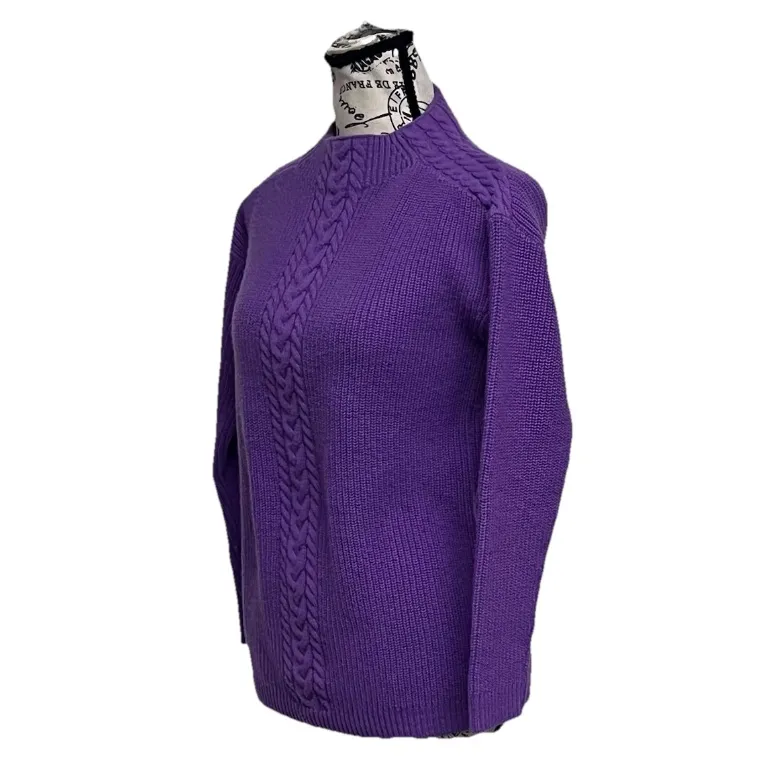Talbots Cable Knit Fisherman Sweater preppy Coquette Purple Women's Sz XS - Image 3