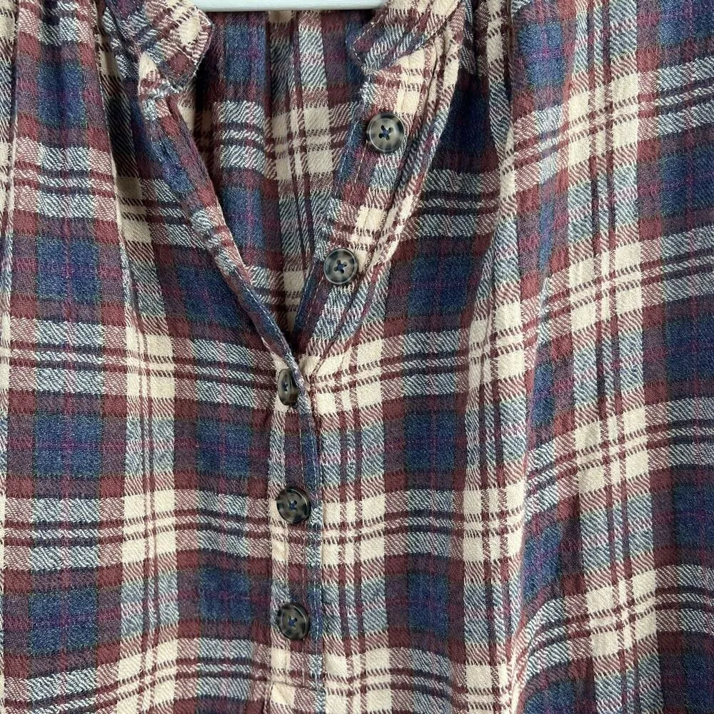 Free People Sz XS Button Front Shirt Northern Bound Plaid Flannel Onyx Oversized - Image 5