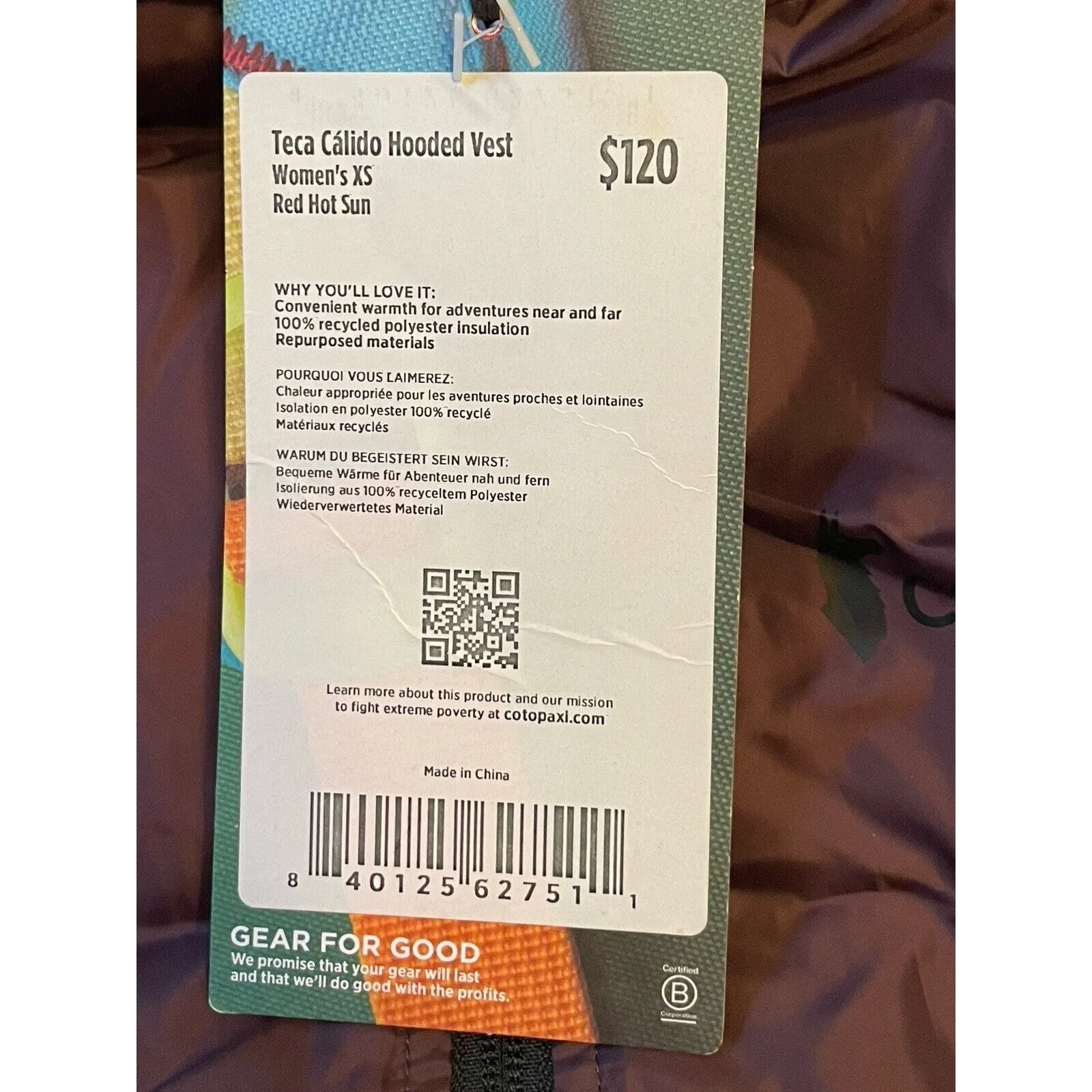 Cotopaxi Teca Calido Hooded Vest Women Size‎ XS Red Hot Sun Reversible Zip NWT - Image 12