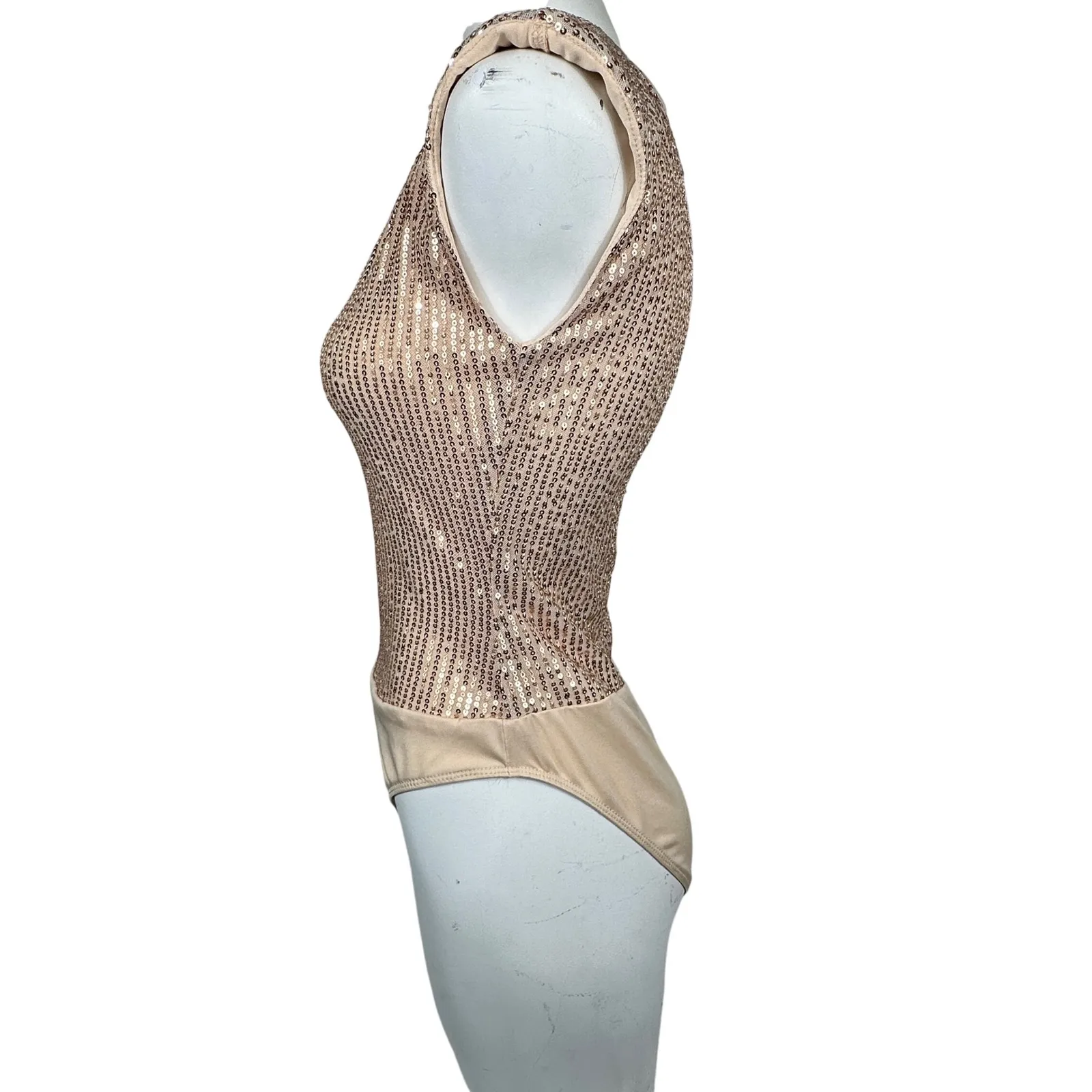 SHEIN Rose Gold Sequin Sleeveless Bodysuit Sparkly Glam Party Holiday Metallic - Image 5