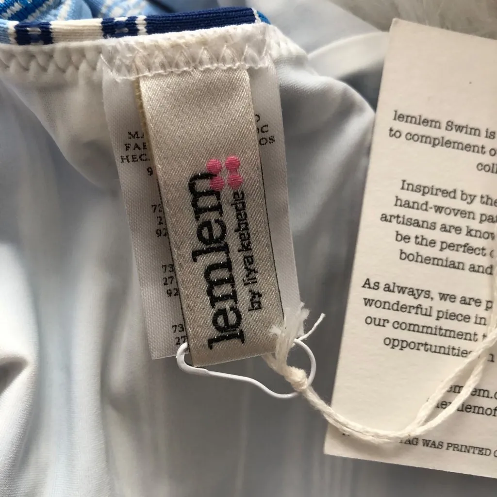 Lemlem Eshal High Waist Bikini Bottom Blue Striped Swimwear Size Small Stylish - Image 7