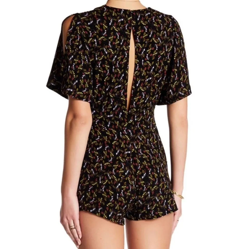 Free People Meet Virginia Romper Black Preppy Floral Cutout Boho Flowy Size 8 - Image 2