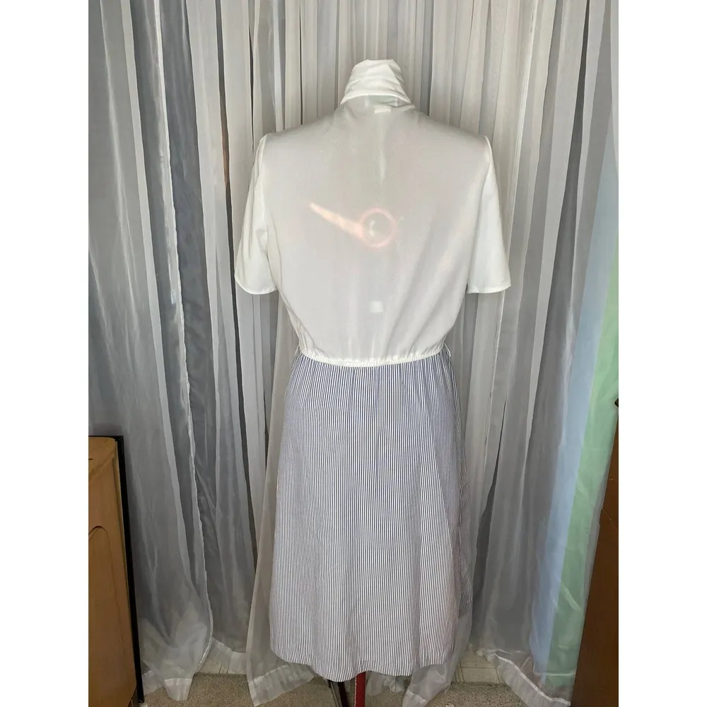 Dress kitten bow striped shirtwaist cropped jacket blue white Size 14 - Image 15