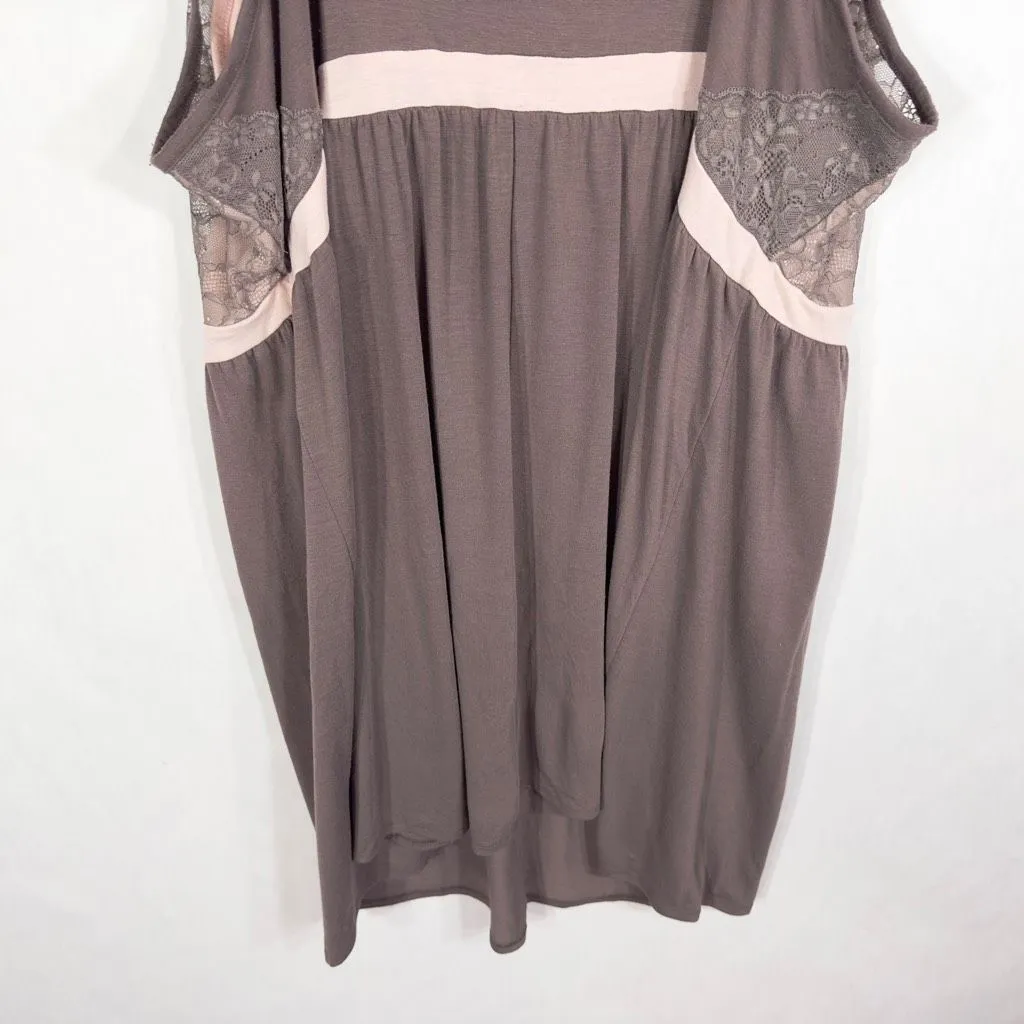 Cacique Plus Size‎ 26 28 Nightgown Sleep Pajamas Mini Brown Dusty Pink Lace 1677 - Image 6