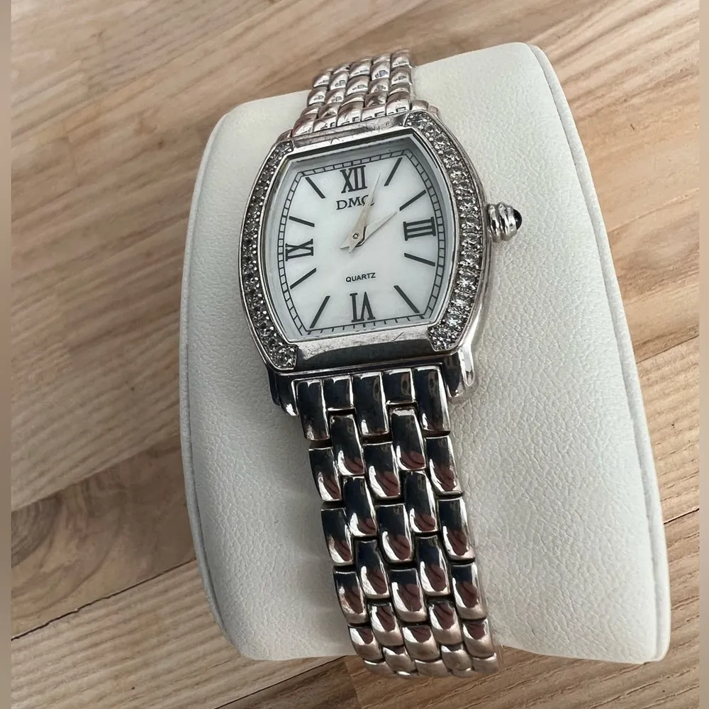 DMQ Diamonique Ladies Watch Cubic Zirconia Pearl Dial Stainless Bracelet - Image 4