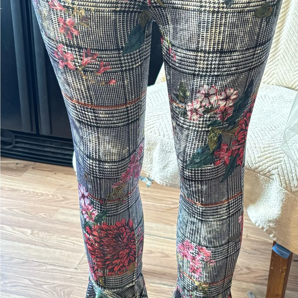 PLAID FLORAL BELL BOTTOM PANT Gray Size L - Image 8