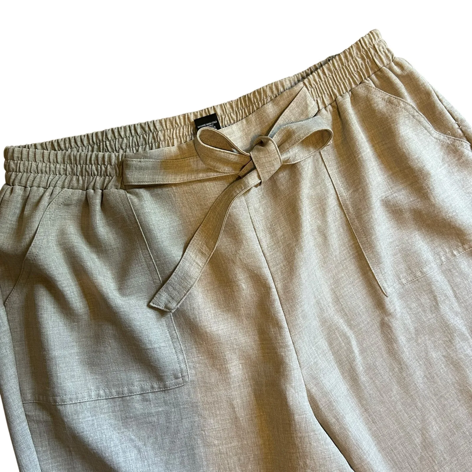 SOHO Apparel Crop Wide Leg Pants Beige SZ 2X Pull On Elastic Waist Casual Office Tan - Image 2