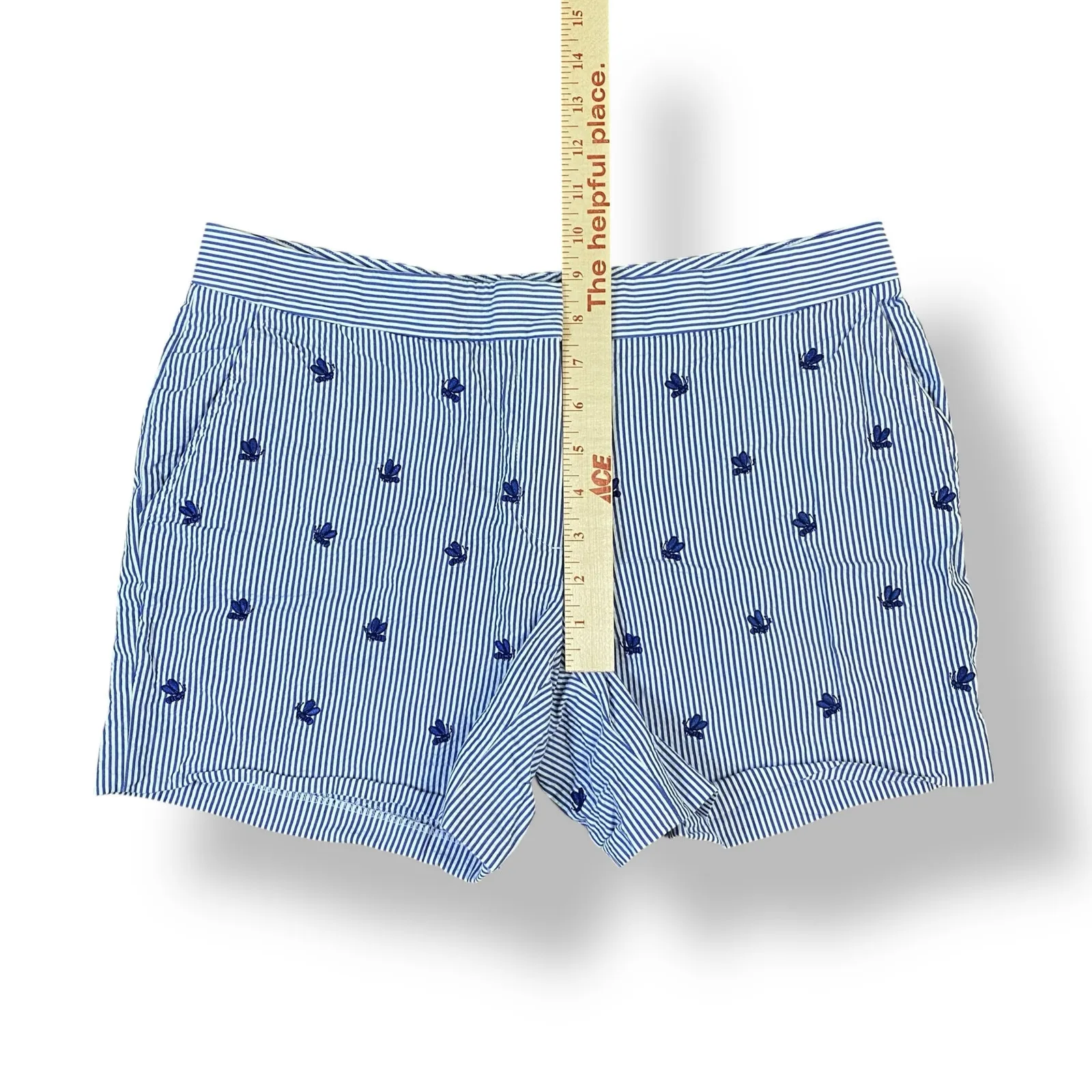 Brooks Brothers Embroidered Seersucker Striped Shorts‎ Womens Size 8 Blue White - Image 4