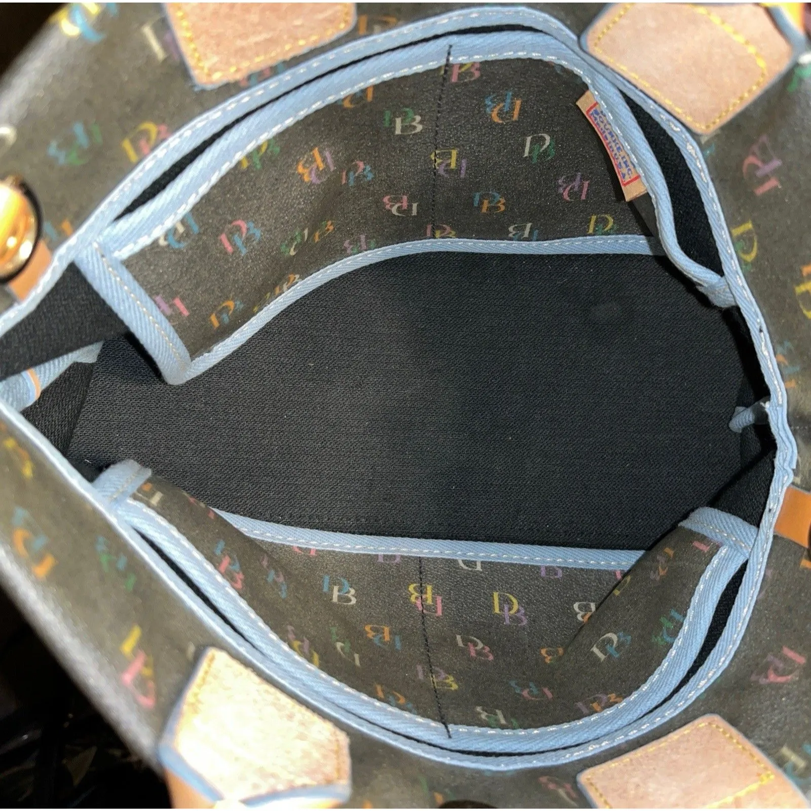 VTG Y2K Dooney & Bourke Black Rainbow DB Monogram Satchel Top Handle Bag USA - Image 10
