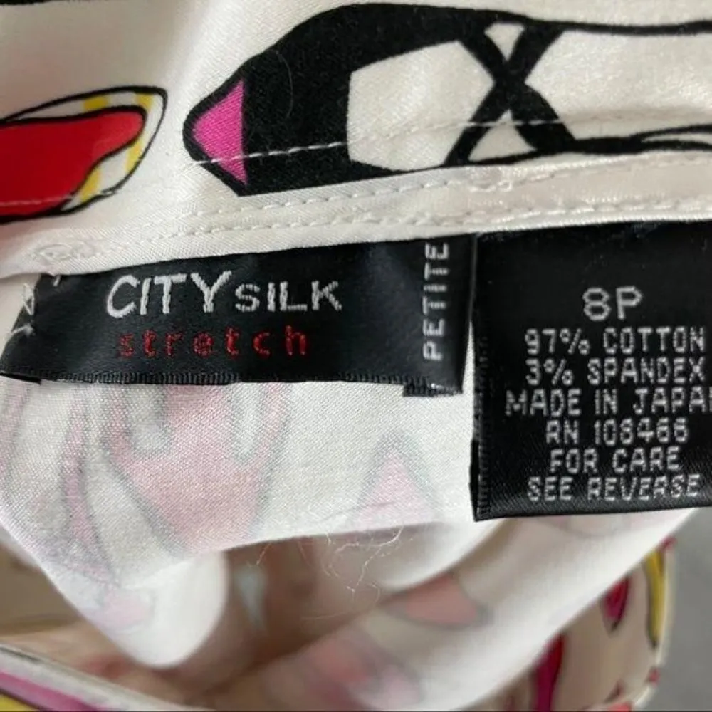 City silk stretch shoe print unique short skirt 8 petite belted White Size 8P - Image 5