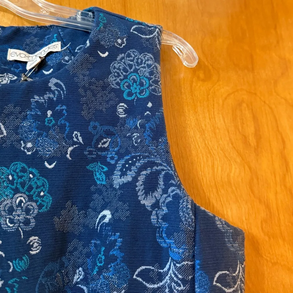 NY&Co Eva Mendes Tapestry Blue Jacquard Floral Lined Dress New York & Company 8 - Image 5