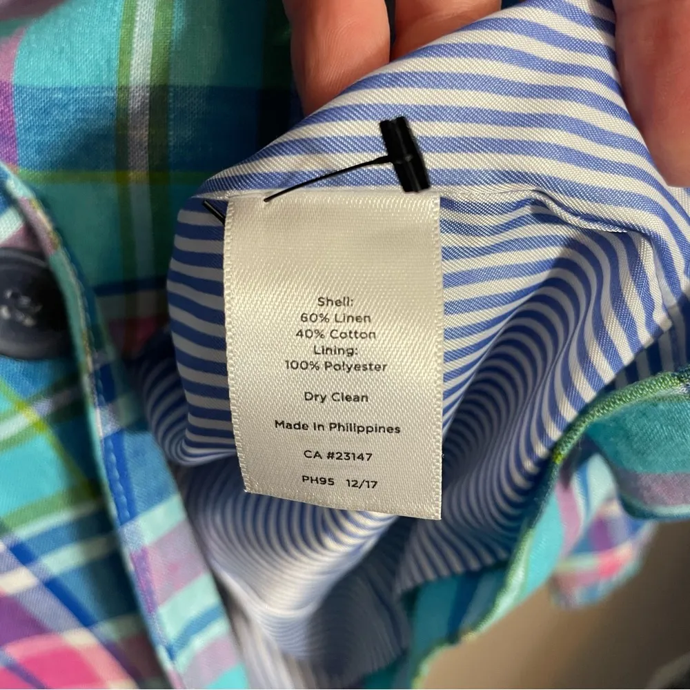 Talbots Madras Double-Button Sunshine Blazer Linen Blend Plaid - Image 7