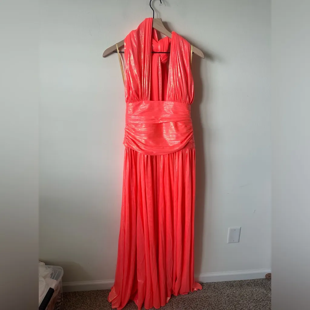 NWT Bronx and Banco Florence Halterneck Metallic Coral Gown Small Prom Wedding - Image 5