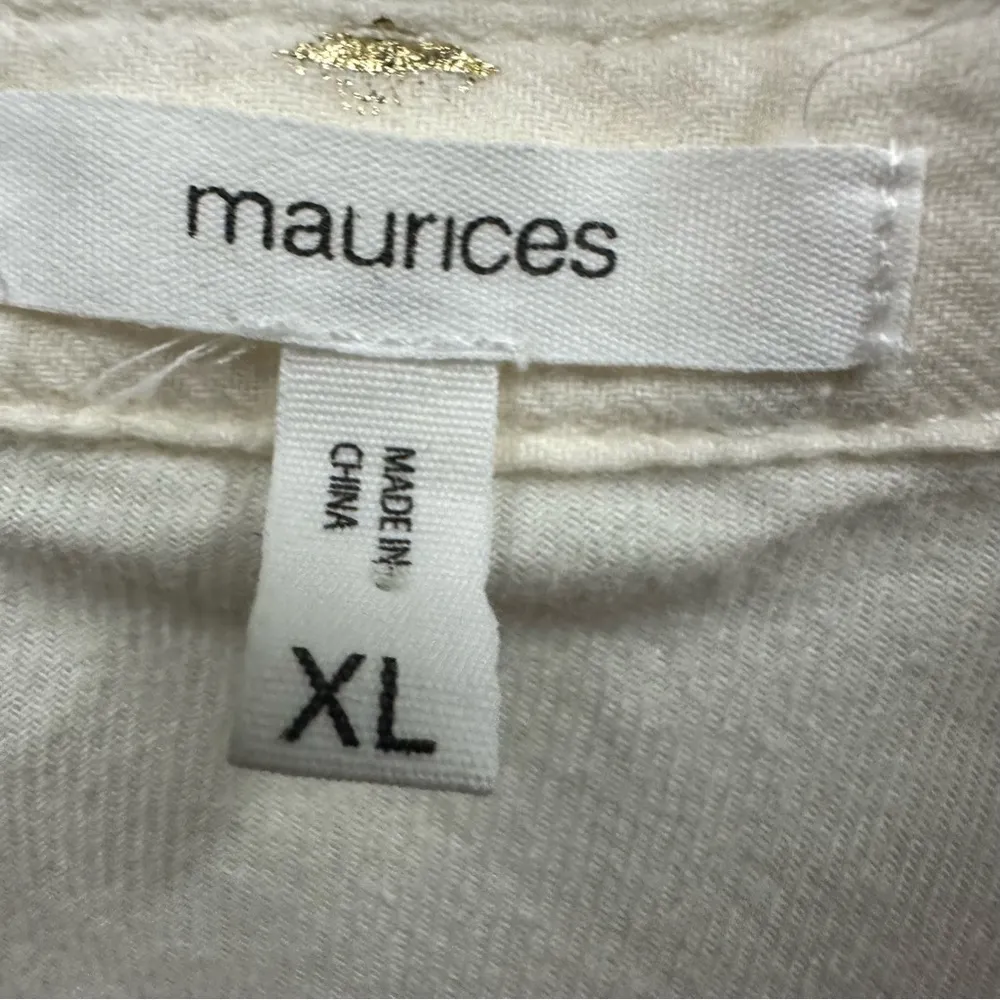 Maurices Flannel Button Up Cream with Metallic Gold Print Long Sleeve Shirt XL - Image 7