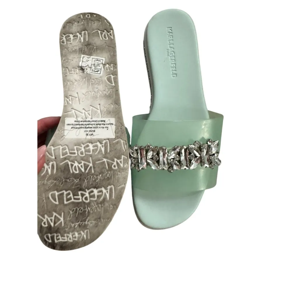 KARL LAGERFELD Mint Green Jeweled Rhinestone Slide Sandals Size 7 - Image 5
