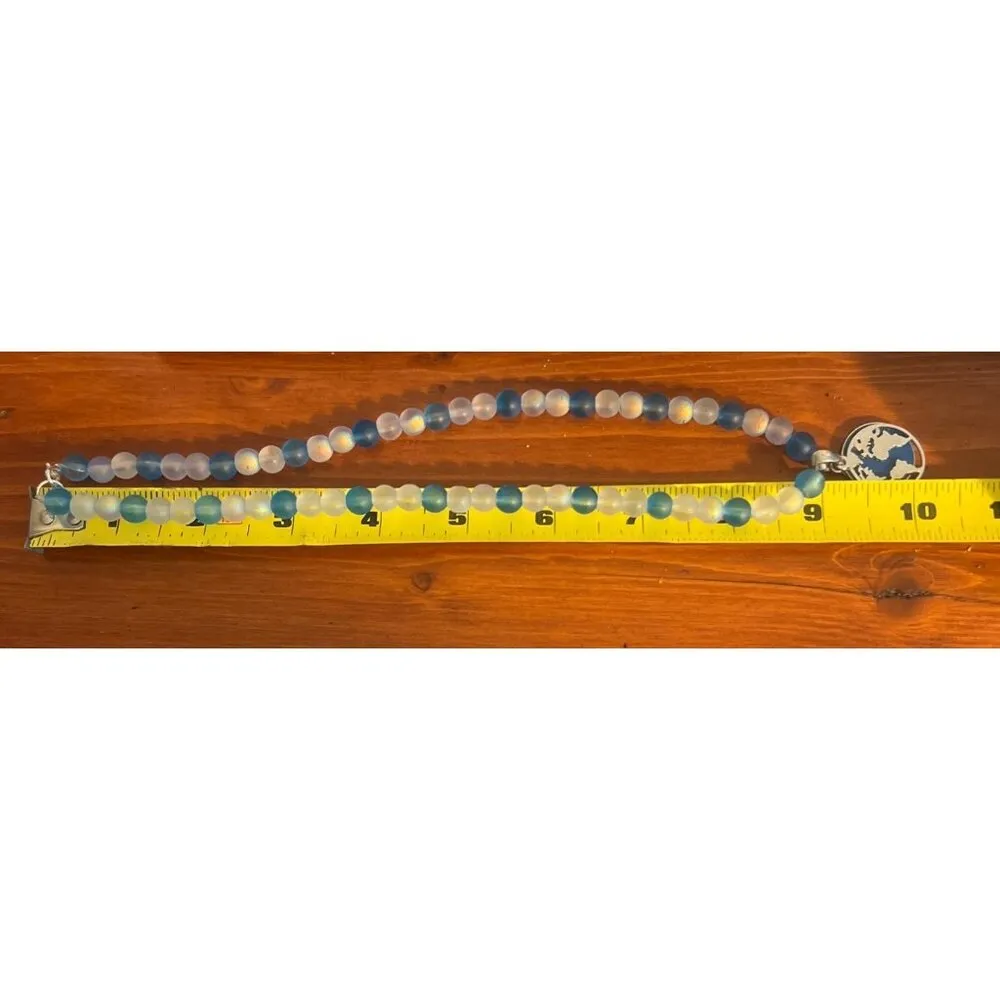 Vintage Blue Iridescent Frosted Beads Necklace Earth 2 Piece Pendant 18" Long - Image 6