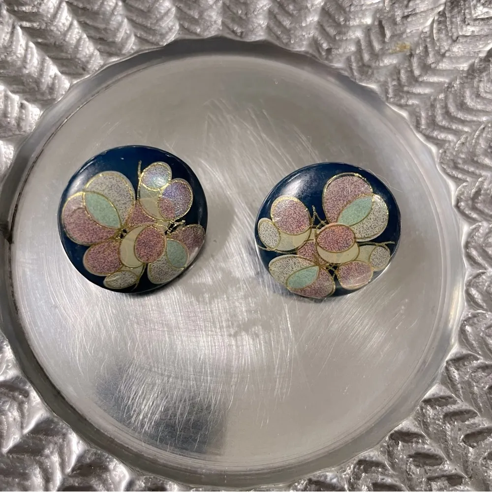 Vintage Ceramic Butterfly Earrings Blue - Image 2