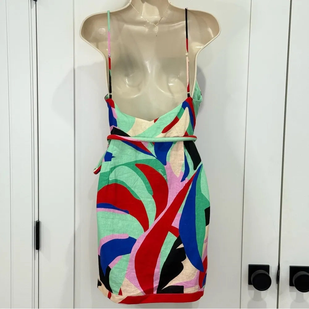 NWT Farm Rio Colorful Monstera Mini Dress Small Wrap Linen Boho Vacay Beach Gift - Image 6
