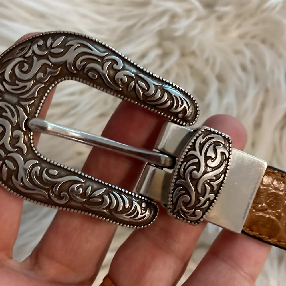 Coldwater Creek Tan  Croc-Embossed Belt with Silver Buckle size 34 BNWOT - Image 4