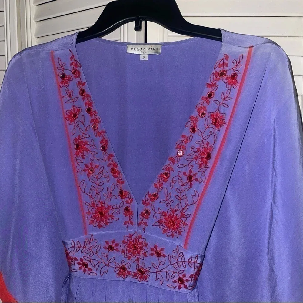 Megan Park England Silk Dress Womens Size 2 Intricate Beading Detail Purple - Image 2