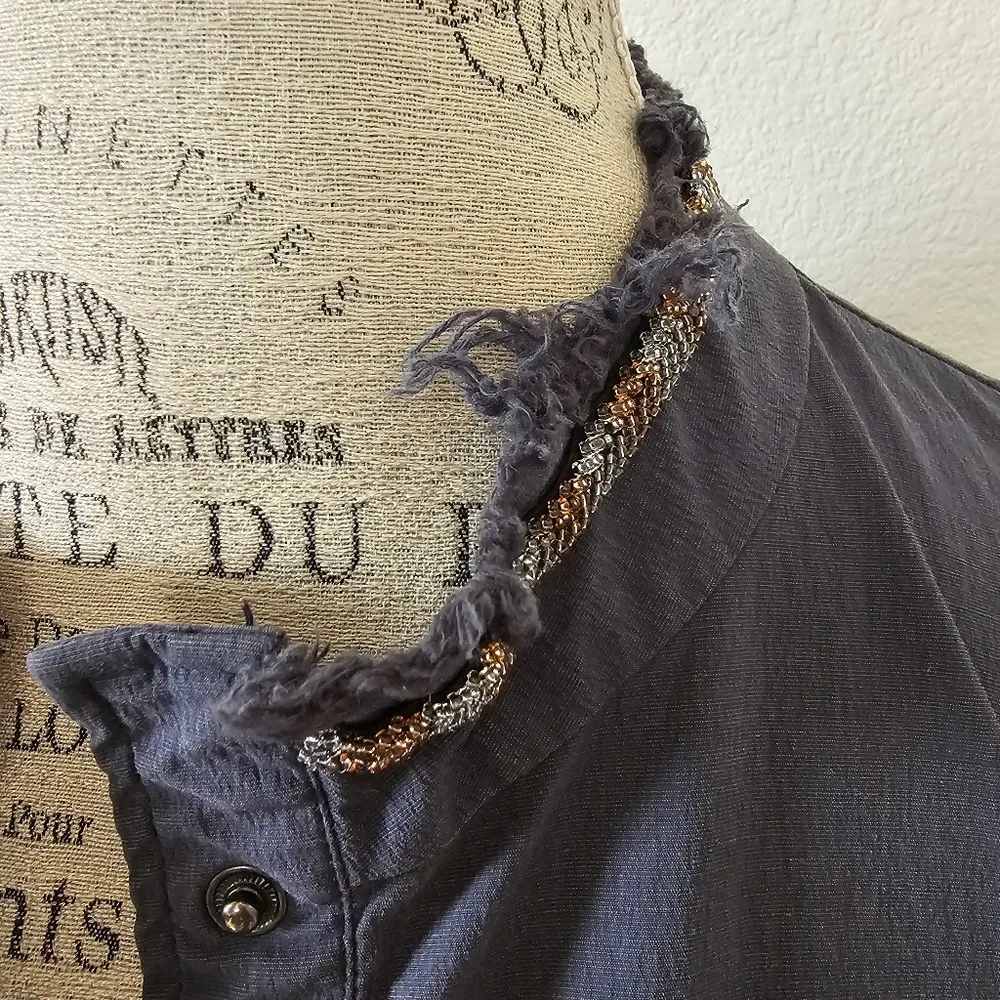 Beaumont Blue Gray Military beaded raw hem lightweight jacket Size undefined - Image 7