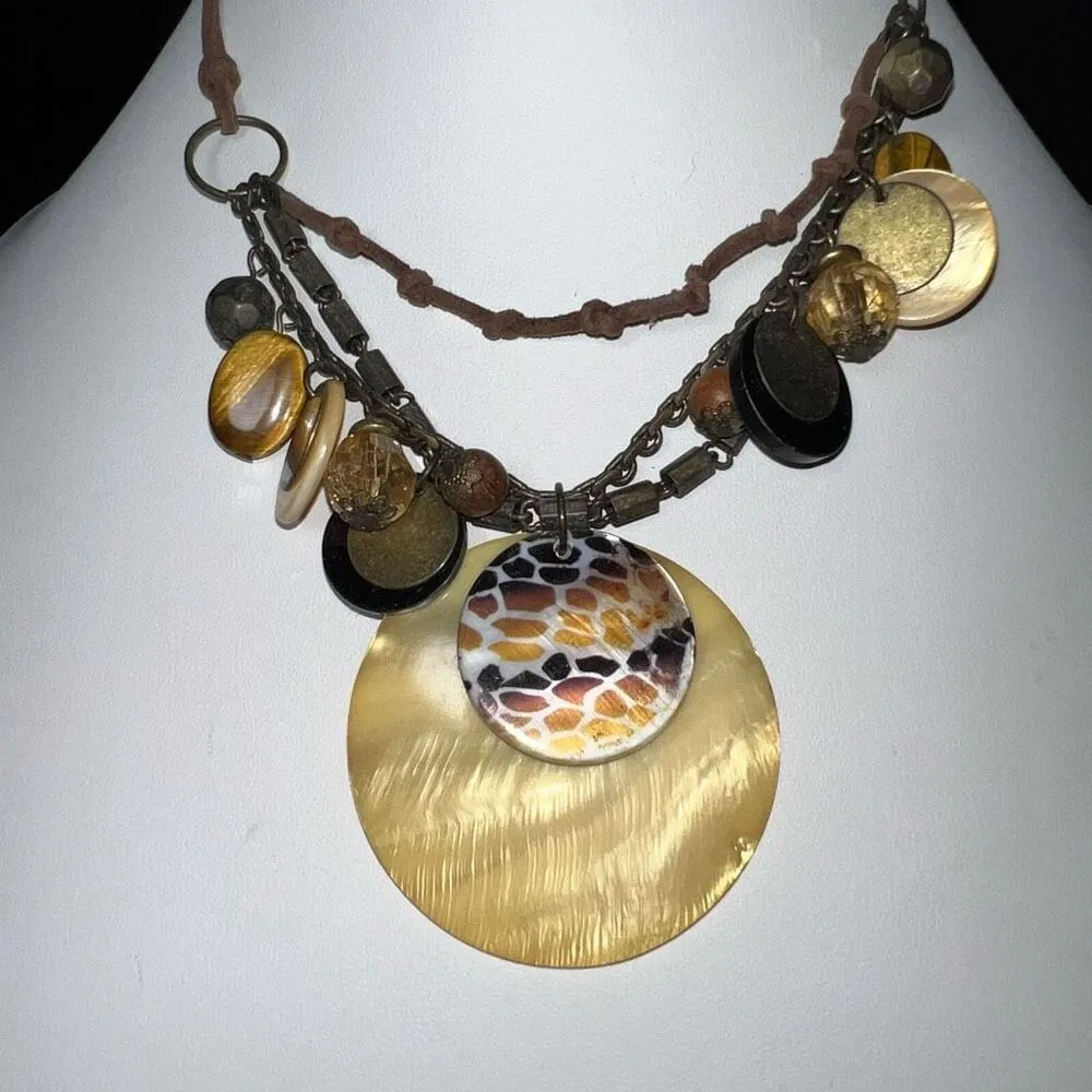 Boho Funky Large Shell and Seed Multi Strand Necklace‎ Brown - Image 2