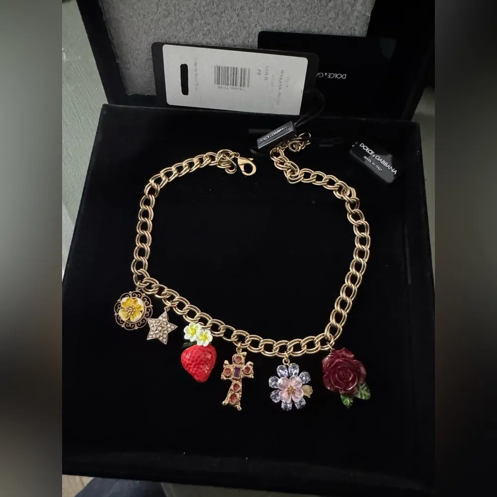 Dolce &Gabbana  Gold Necklace with Colorful Charms - Image 3