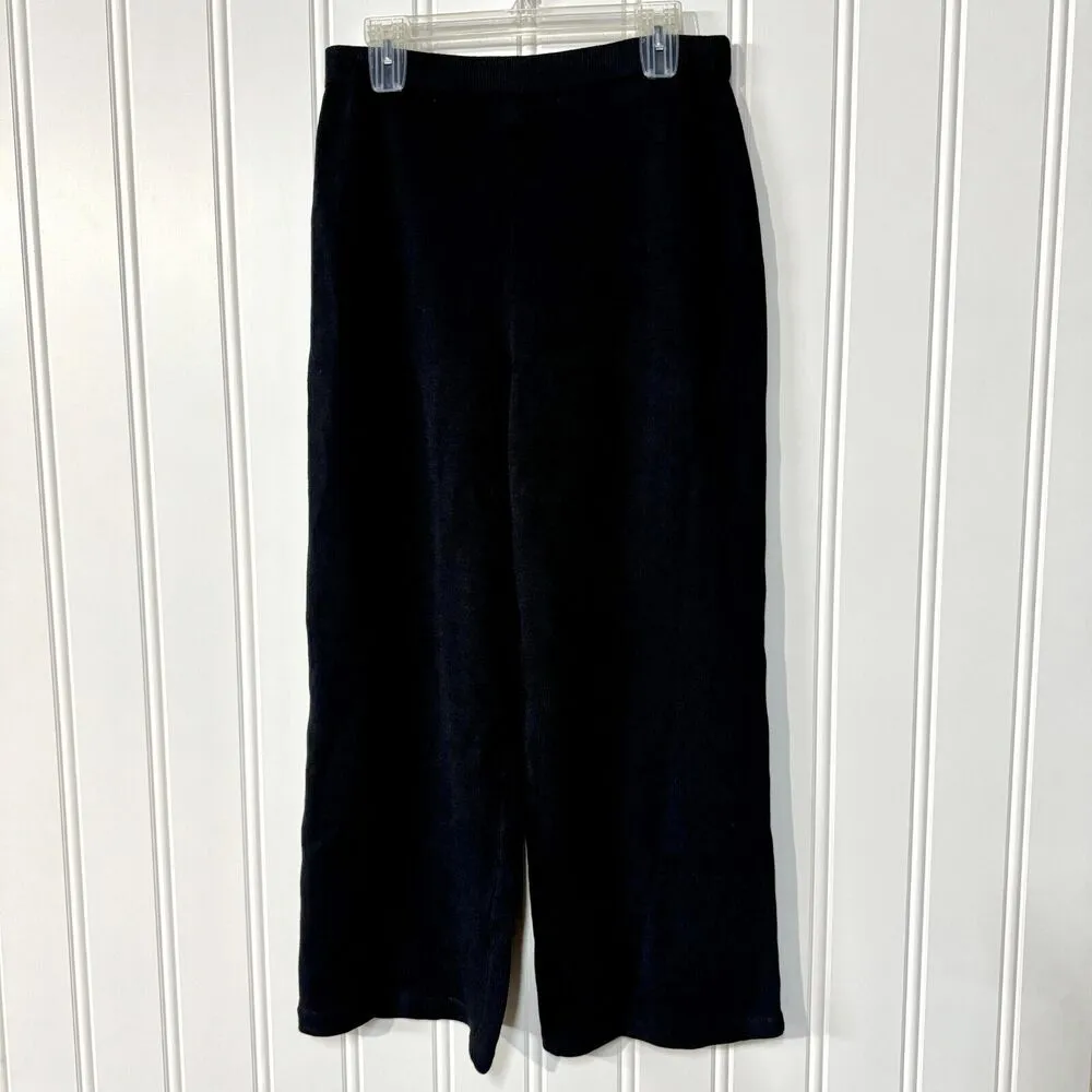 ST John Pants Women Sz 12 Navy Blue Cotton Knit Wide Leg Relaxed Mid Rise Sweats - Image 3