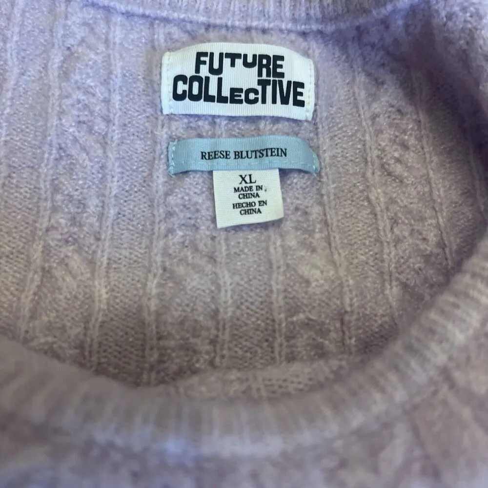 Future Collective Reese Blutstein Cropped Scoop Neck Sweater -Lilac Purple XL - Image 4