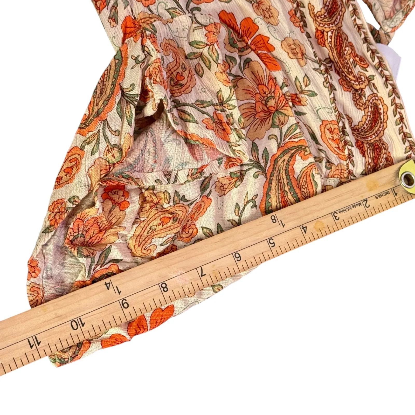 BILA Short‎ Babydoll Dress Women Size XS Paisley BOHO Gypsy Festival Western Orange - Image 10