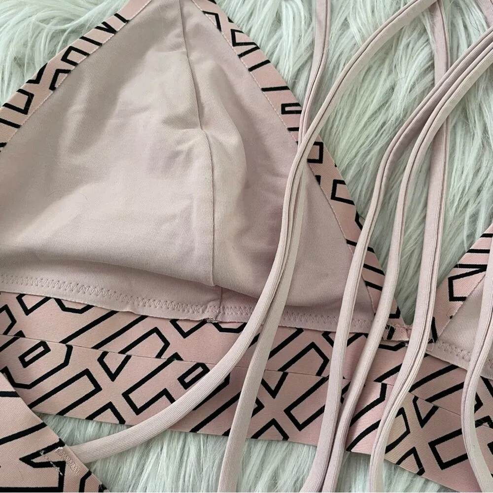 Pink Victorias Secret Blush Black Logo Bralette Bra lounge lingerie sleep M - Image 5