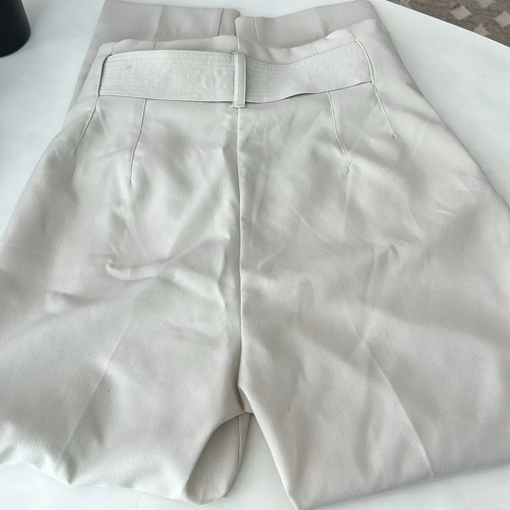 Zara High Rise Ecru Cream Straight Leg Trousers with Waist Tie Size Small - Image 4