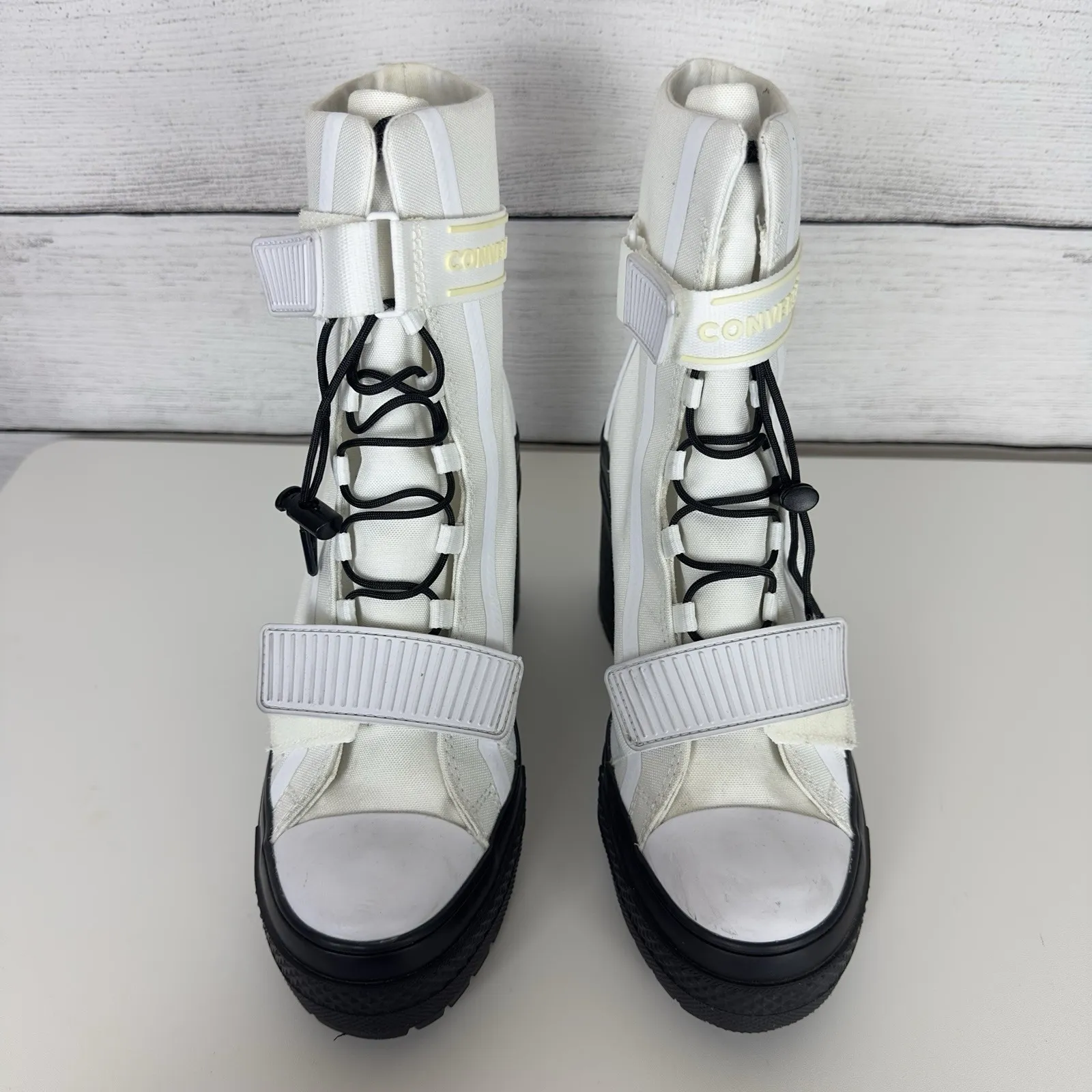 Converse All Star GR82 De Luxe Womens 6.5 White Boots Block Heel Cord Lock‎ Goth - Image 2