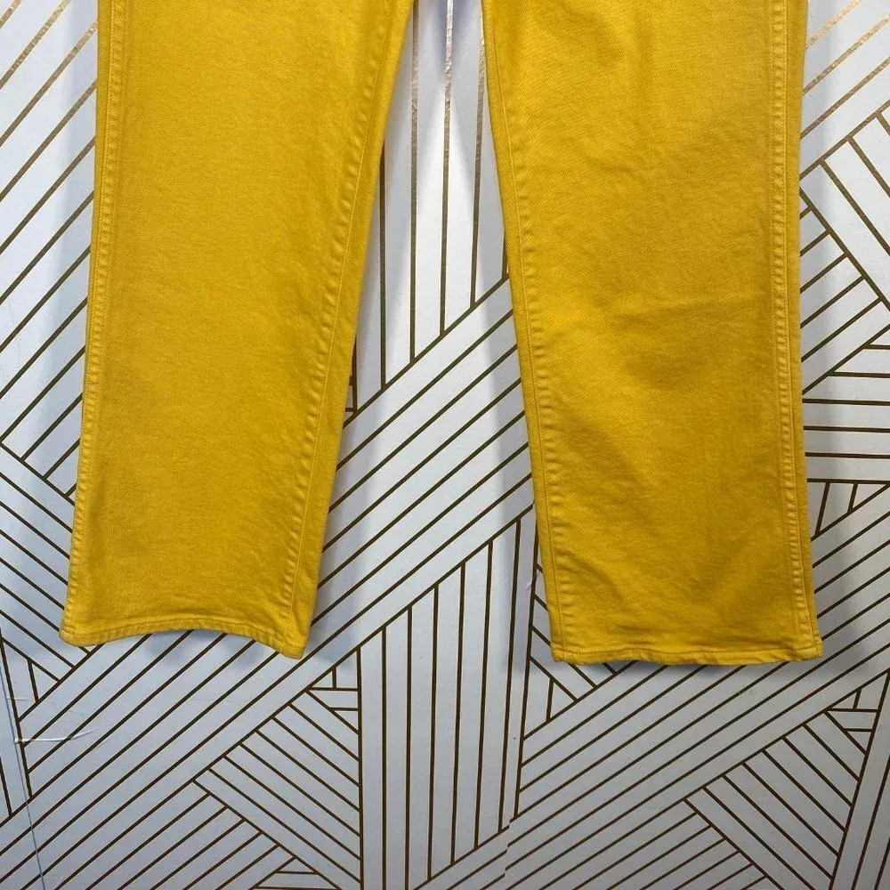 3X1 W4 Shelter Jeans Pants Wide-Leg Crop Vintage Overdyed Denim Yellow Size 23‎ - Image 4