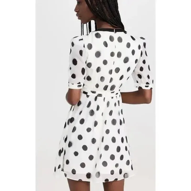 Saloni Jamie Silk Polka Dot Rhinestone Bow Mini Dress white black size US 4 - Image 4