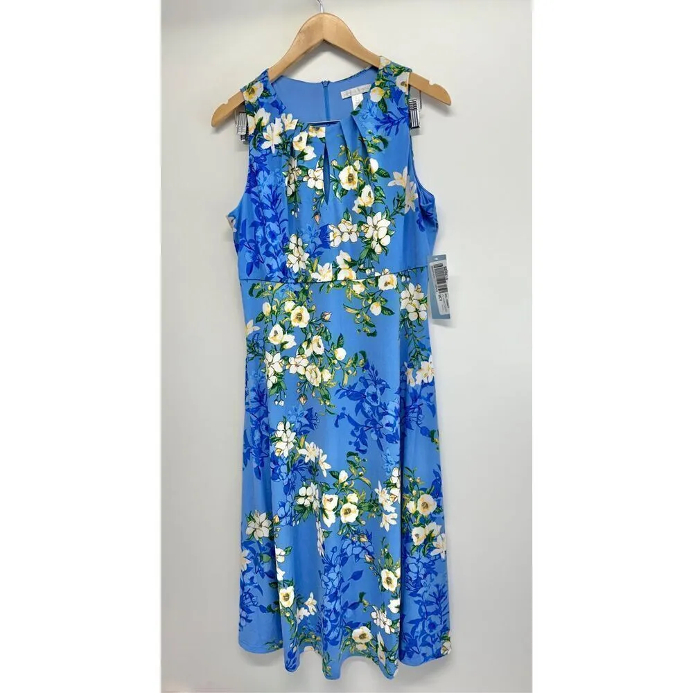 London Times‎ Floral Dress Key Hole Size 12 Blue Knee Length NEW - Image 3