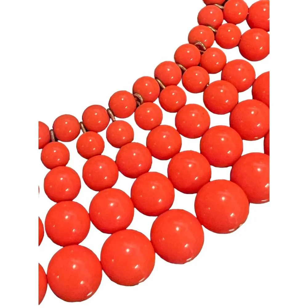 J Crew Having A Ball Necklace Bib State Orange Coral Fringe Adjustable 20" - Image 2