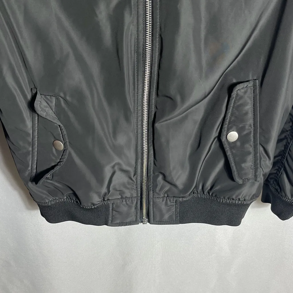 H&M Womens Black Bomber Jacket Zip Up Hooded Lightweight Coat Size 8–10 - Image 2