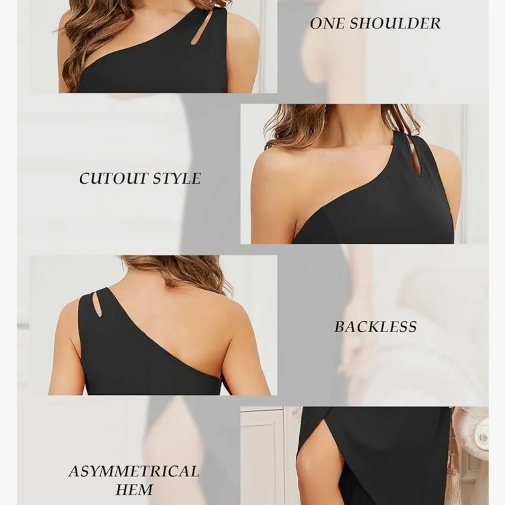 Midi black dress High Waist size Large by Pretty Garden, one shoulder very flat - Image 5