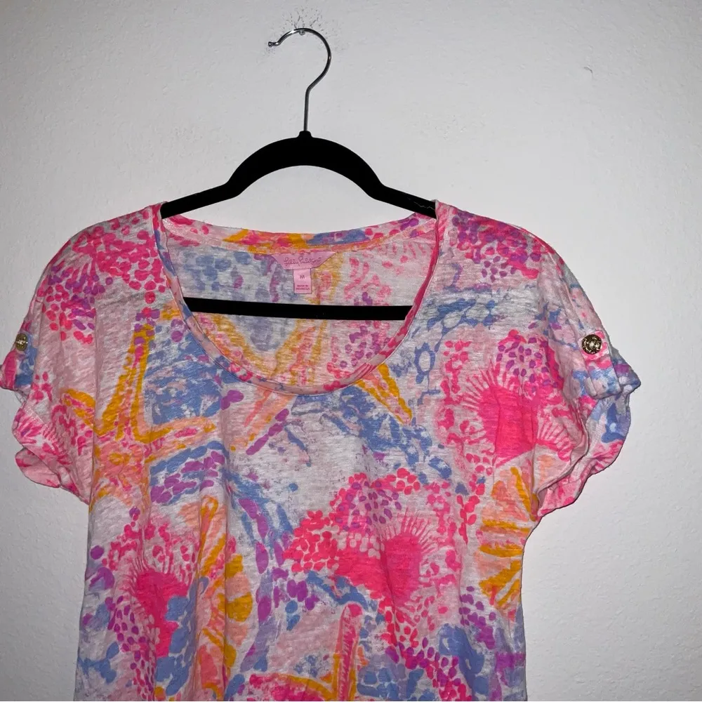 Lilly Inara Paradise Pink Bohemian Beach Linen Short Sleeve Top size medium - Image 7