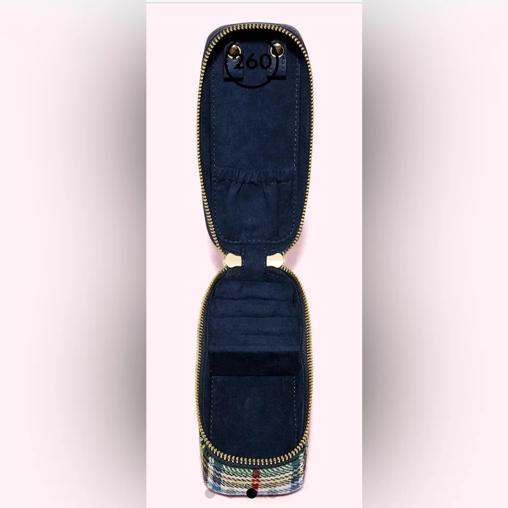 NWT Stoney Clover Lane Slim Jewelry Case Plaid Navy Blue Green Vegan Leather - Image 6