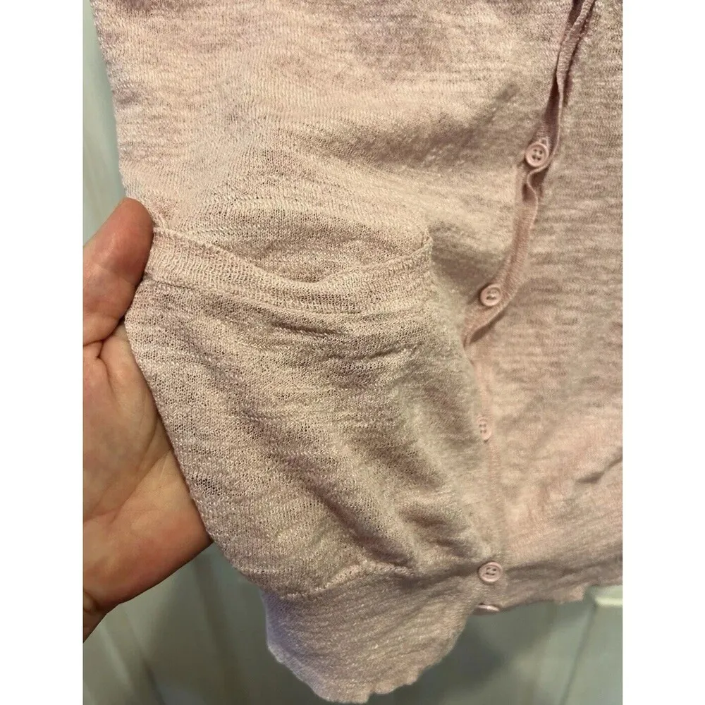J. CREW Sweater Women's Large Pink Linen Blend Button V-neck LS Cardigan Pockets - Image 3