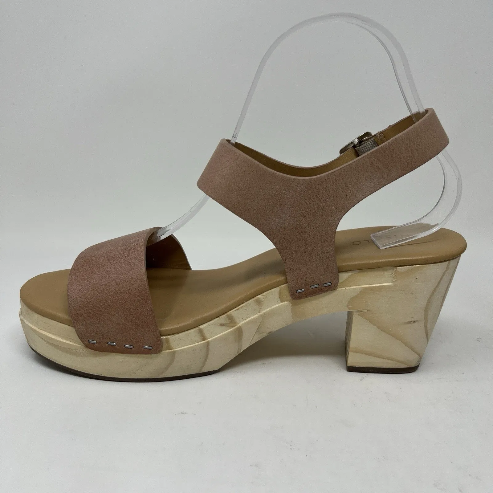 Nisolo All Day‎ Open Toe Clog Sandals Almond Brown Leather Platform Shoes Size 9 Tan - Image 9