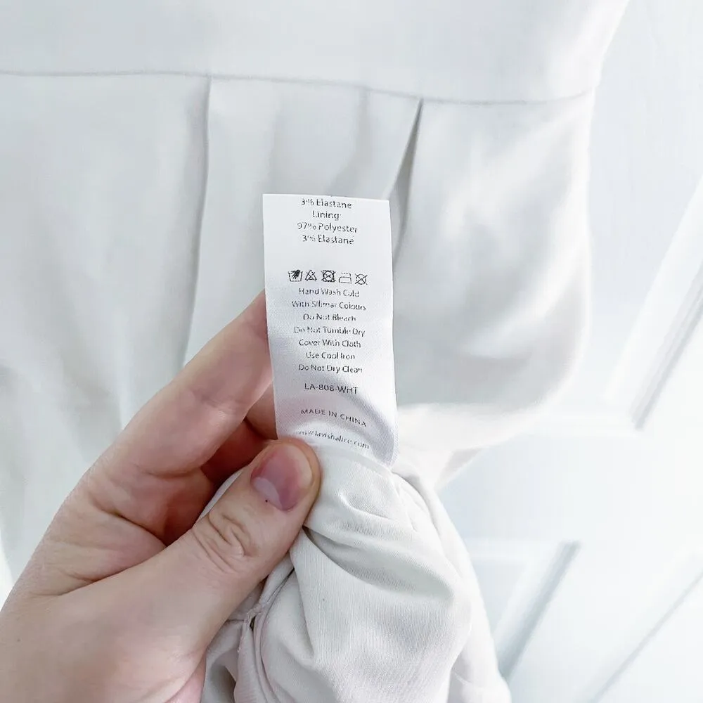 Lavish Alice White Asymmetrical Plunge Front Midi Dress - Image 6