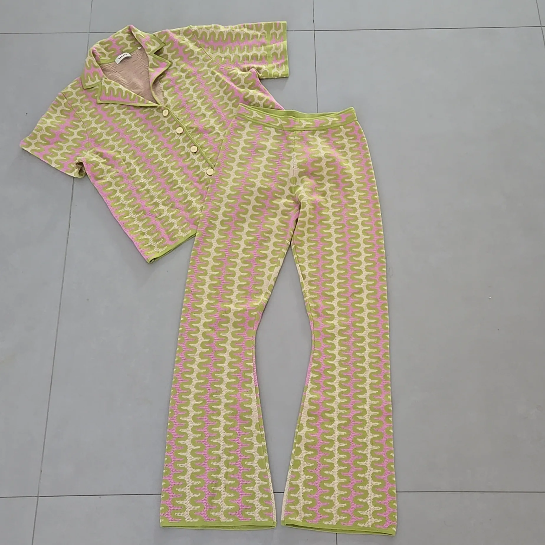 Sandro Paris Granier Short Sleeve Cardigan & Wide Leg Pants Set - Image 3