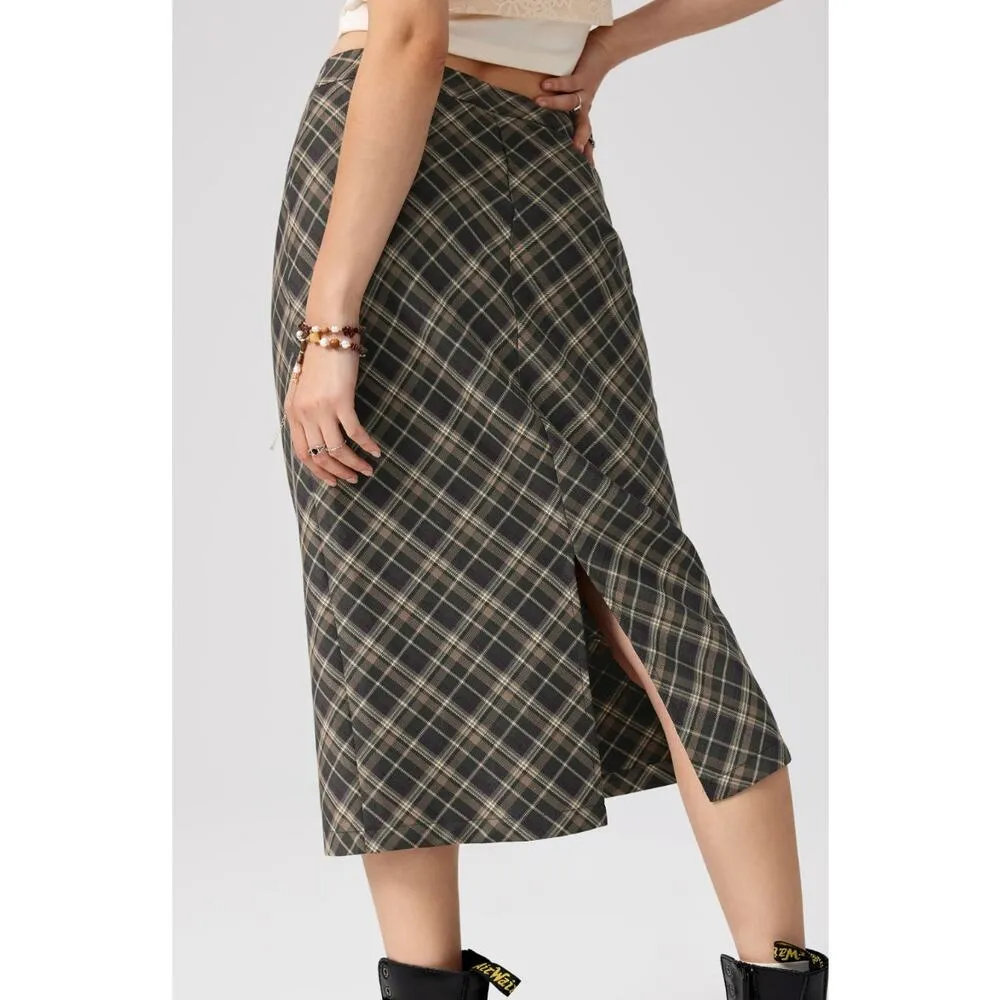 Cider Check High Waist Midi Skirt in Purple - Image 2