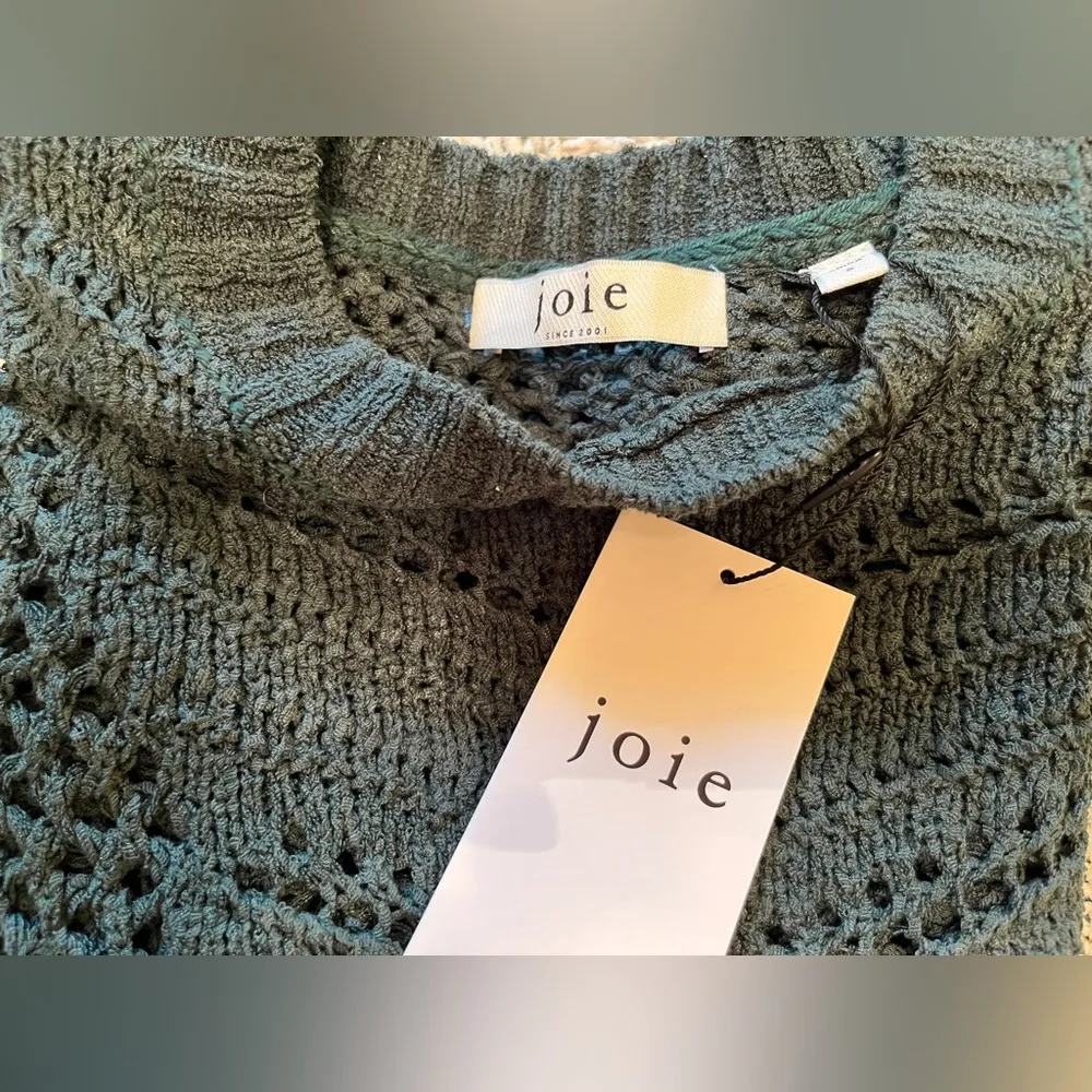 Joie Lala Puff Sleeve Crochet Open Knit Sweater in Jungle Green, Size S, NWOT - Image 6